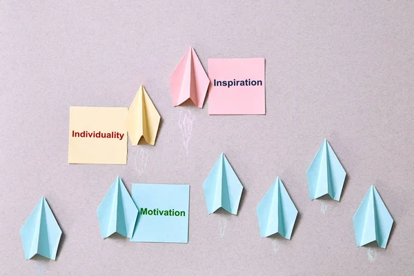 Business organization hierarchy and structure: Paper planes and stickers for inscriptions. Layout