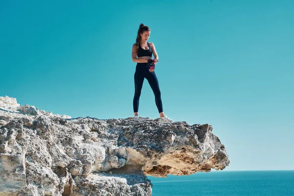 Tren Femenino Activo Forma Aire Libre Paisaje Marino Aire Fresco — Foto de Stock