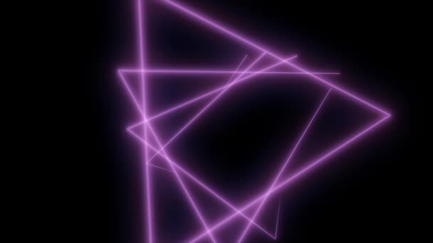 Abstracte neon polygonen in zwarte ruimte. Lasers lijnen bewegen in een cirkel — Stockvideo