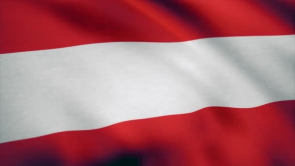 Primo piano della bandiera sventolata dell'Austria. Bandiera dell'Australia sfondo — Video Stock