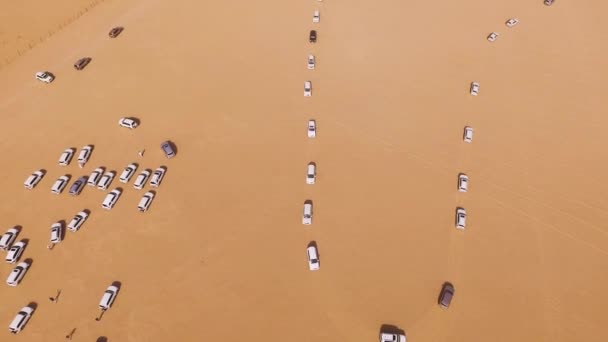 SUV-y na pustyni. Magazynie. Jazdy na samochody terenowe na pustyni, tradycyjne rozrywki dla turystów w różowy Skały Pustynia, Szardża, Dubai, Zjednoczone Emiraty Arabskie — Wideo stockowe