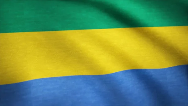 Realistic flag of Gabon waving with highly detailed fabric texture. Background of the flag of Gabon waving — Stock Photo, Image