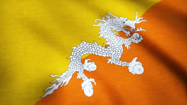 Vlag van Bhutan wuiven in de wind-detail. Achtergrond wuiven in de wind-vlag van Bhutan — Stockfoto