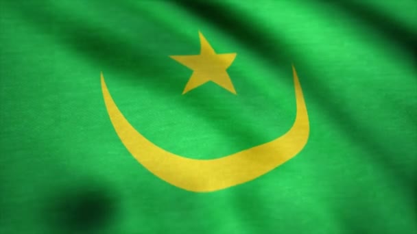 Bandera realista de Mauritania ondeando con textura de tela altamente detallada. Fondo de la bandera ondeando en el viento Mauritania — Vídeo de stock