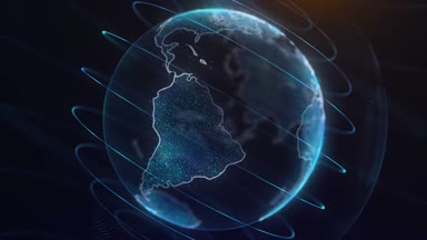 Sanal dünya futuristik dünya. Hologram iplik dijital gezegenin sorunsuz. Hareketli arka plan döngü. Hologram gezegenin