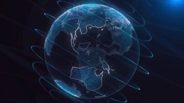 Küresel Infographic hologram. Teknoloji kavramı. Hologram gezegen. Tv iş haber Intro için mükemmel. Mavi