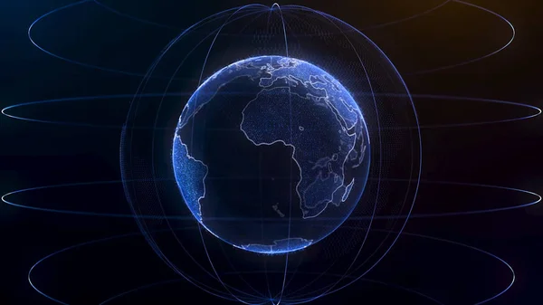 全球图表全息图。技术的概念。地球的全息图。完美的电视商业新闻介绍。蓝色 — 图库照片