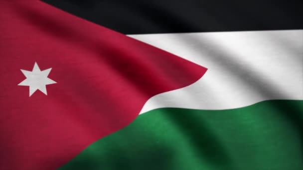 Флаг Джордана размахивает петлей. Иорданский флаг, размахивающий на ветру. Фон с грубой текстурой. Цикл анимации. Иорданский флаг с узкой текстурой ткани — стоковое видео
