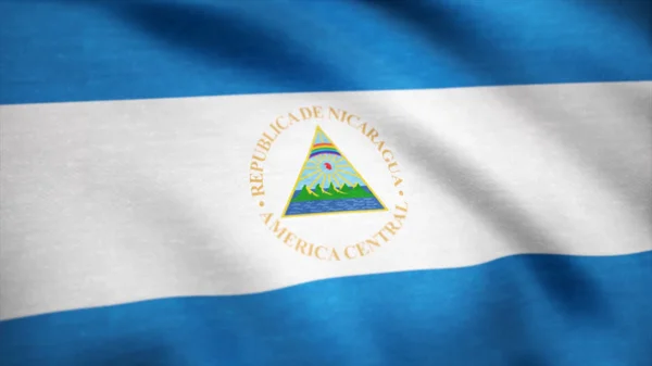 Nicaragua Imágenes de animación de la bandera del país. Bandera de Nicaragua ondeando sobre fondo blanco. Nicaragua Animación bandera del país ondeando en la brisa con textura de algodón y en primer plano — Foto de Stock
