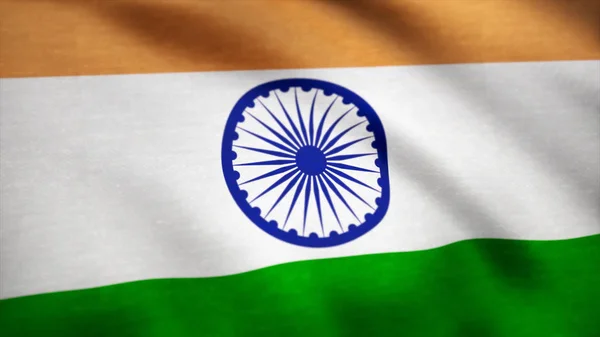 Realistic cotton flag of India as a background. India flag waving in the wind. Background with rough textile texture. Animation loop