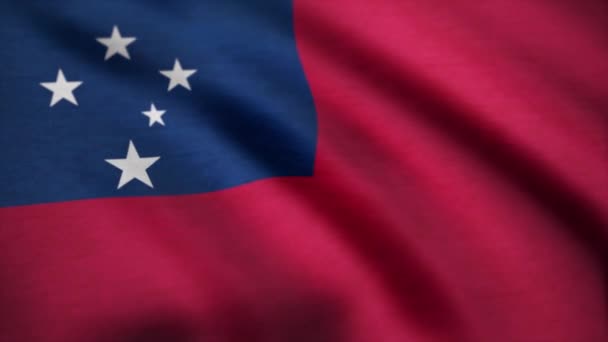 Samoa flag waving in the wind. Background with rough textile texture. A beautiful satin finish looping flag animation of Samoa. Animation loop — Stock Video