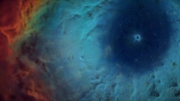 Animação do voo espacial através da nebulosa vermelha e azul. Voar através da nebulosa do espaço exterior e estrelas — Vídeo de Stock