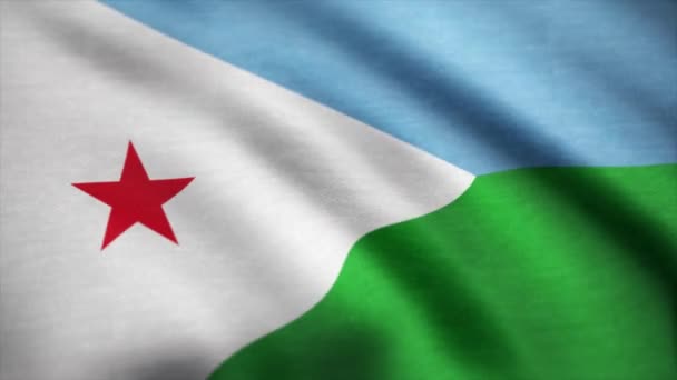 Djiboutis flagga. Bakgrunden sömlös loopande Animation. Djiboutis flagga vajande i vinden. Bakgrund med grov textil textur. Animation loop. — Stockvideo