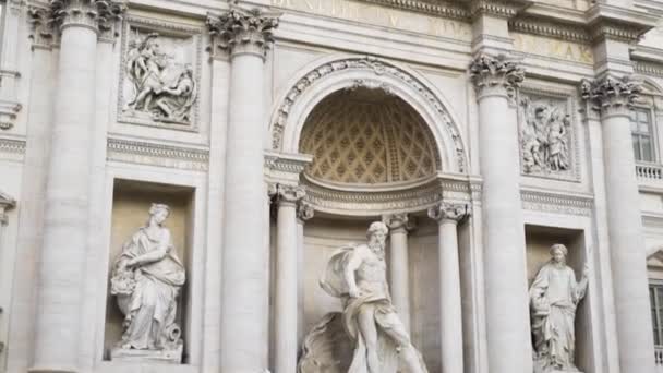 Sculptures and antique artistic reliefs on the gates. Stock. Sights and monuments of medieval Europe. Entrance with big gates of catholic cathedral with statue. baroque and renaissance style. — Stock Video
