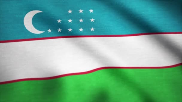 Bela bandeira realista do Uzbequistão. Acenando bandeira nacional do Uzbequistão — Vídeo de Stock