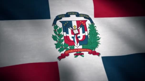 多米尼加共和国国旗。多米尼加共和国国旗飘扬在风中挥舞着 — 图库视频影像