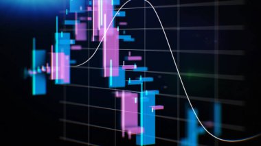 Grafikler, çizelgeler ve veri. İş ağı üzerinden mükemmel uçuş. Hisse senedi. İlmekledi animasyon. Mavi renk ile büyüyen iş grafik