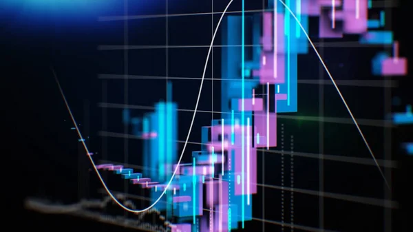 Gráficos, gráficos e dados. Perfeito voo através da Business Network. Estoque. Animação em loop. Gráfico de negócios crescente com cor azul — Fotografia de Stock