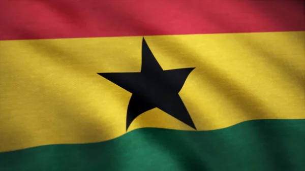 Fantasia bandiera Ghana sulla trama del tessuto, stile vintage. Un primo piano della bandiera sventolata e colorata del Ghana. Primo piano colpo di bandiera sventolata e colorata del Ghana — Foto Stock