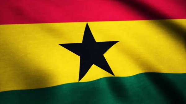 Patrón de la bandera de Ghana en la textura de la tela, estilo vintage. Primer plano de bandera ondulada y colorida de Ghana. Primer plano de la ondulada y colorida bandera de Ghana — Foto de Stock