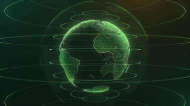 Animasyon Dünya nokta Dünya Haritası Hud ve Infographic grafik öğesi spin koyu arka plan üzerinde bar. Dijital uzayda Dünya'nın küre ile animasyon soyut veri. Küresel iş zemin. Animasyon
