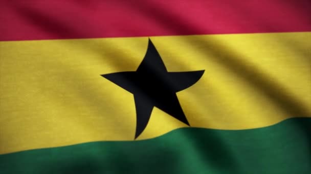 加纳国旗图案上的面料质地, 复古风格。关闭一枪的波浪, 彩色国旗加纳。加纳的波浪, 五颜六色的旗子特写镜头 — 图库视频影像