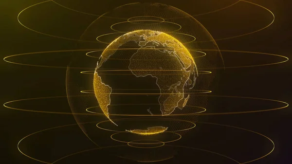 Spinning globe. Planet Earth as a glow hologram with power arc lines. Technology background loop. Planet earth rotating animation future technology business concept