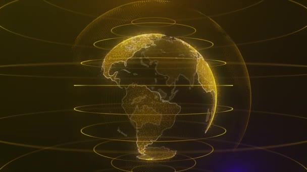 回転する球体。電力アーク線と光るホログラムとして地球。技術背景ループ。地球の回転アニメーション技術の将来ビジネス コンセプト — ストック動画