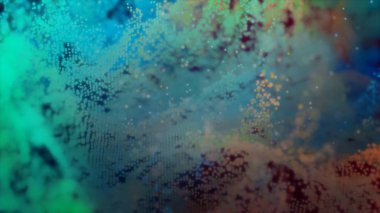 Parçacıklar soyut hareket arka plan moleküler ağa bağlı gezegeni. güzel animasyon uçan parlak parıltı titreşen parçacıklar bir siyah arka plan Alfa kanalında