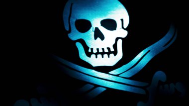 Korsan bayrağı closeup animasyon. Jolly Roger hakkında saldırmak için korsan gemisi tanımlamak için uçakla bayrakları geleneksel İngiliz adıdır. Korsan bayrağı yavaş hareket döngü