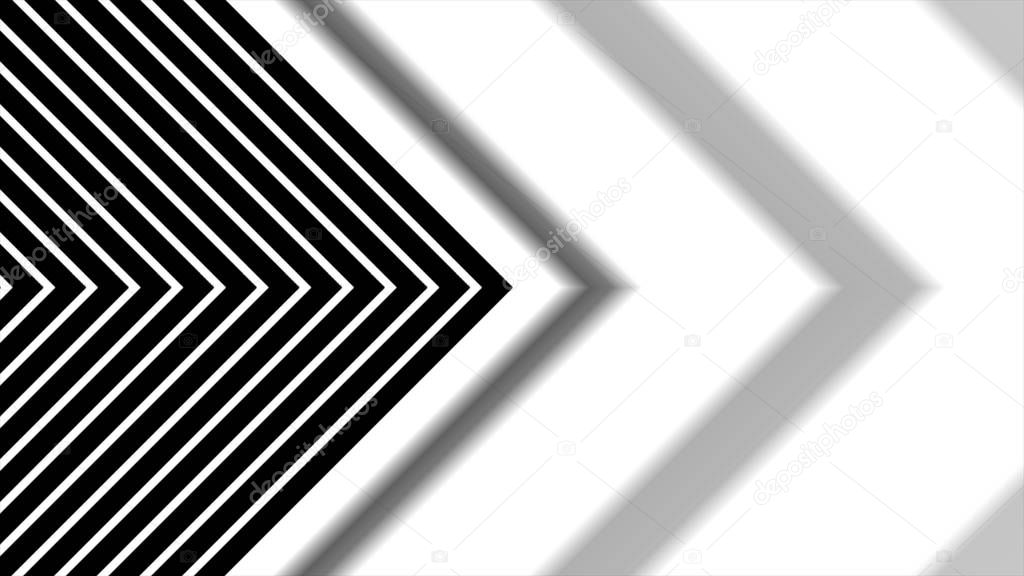 Formation of arrow from up to down, high definition CGI motion backgrounds ideal for editing. Abstract CGI motion graphics and animated background with moving black and white angle