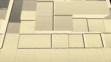 Retro disko tarzı blok çizgileri ve gürültü hareket arka planda sarı ve beyaz. Animasyon yukarı ve aşağı hareket Soyut 3d küp. Sorunsuz döngü.