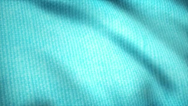 Azure ファブリック背景の動き。風から手を振って問題の滑らかな波は。抽象的な背景、風に吹かれて青緑色の絹織物。キャンバスは、きらめくを開発しています。生地のサンプル — ストック動画