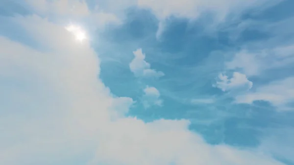 Animation des nuages mouvants et du ciel bleu. Beau paysage nuageux avec de grands nuages de construction et le lever du soleil brisant la masse nuageuse. Time lapse de paysage nuageux avec un soleil éclatant avec des nuages passant . — Photo