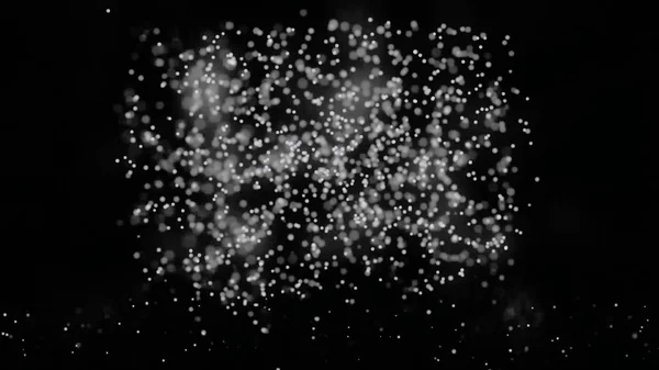 Animación de partículas voladoras parpadeantes forman un signo de correo o símbolo de mensaje en el fondo oscuro con mapa de la tierra de puntos. animación de puntos pulsantes e iconos de mensajería conectados por cadenas — Foto de Stock