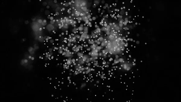 Animering av flygande flimrande partiklar bildar ett utskick tecken eller meddelande-symbolen på mörk bakgrund med jorden karta från prickar. animering av pulserande prickar och meddelandetjänster ikoner anslutna av strängar — Stockfoto