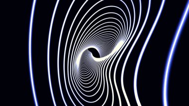 Bir 3d kılavuz sonsuz boşluk döngü içine hareketli kamera. Sonsuz tüneli renkli çizgiler ve siyah arka plan üzerinde dönen şekiller featuring yüksek tanım hareket arka plan. Sonsuz dijital arazi