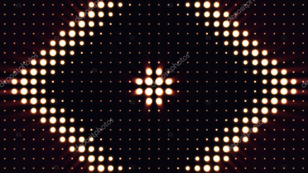 Ultra Music Festival background. Bright floodlights turning on and off forming different shapes. Multicolor lighting bulbs loop. Floodlights Flash lights.