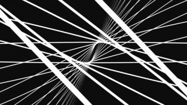 Bir 3d kılavuz sonsuz boşluk döngü içine hareketli kamera. Sonsuz tüneli renkli çizgiler ve siyah arka plan üzerinde dönen şekiller featuring yüksek tanım hareket arka plan. Sonsuz dijital arazi