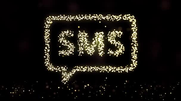 Ljus animation av meddelande tecken. Abstrakt bakgrund med meddelande, sms symbol. Sömlös loop. SMS tecken med ljus, på mörk bakgrund — Stockvideo