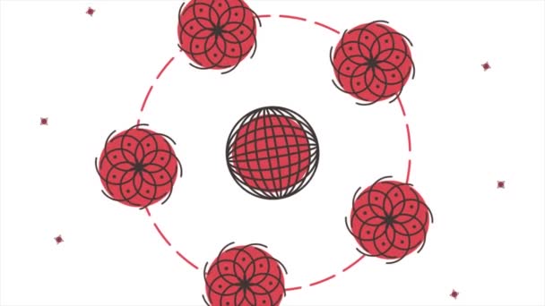 Абстрактная анимация с различными фигурами, движущимися по кругу — стоковое видео