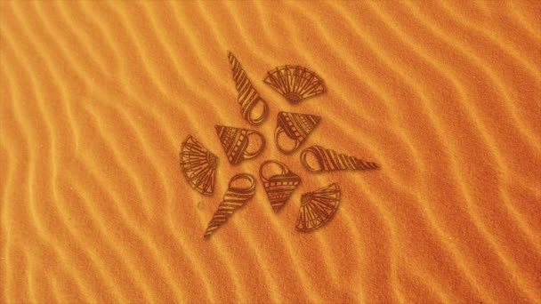 Анимация фона с ракушками. Морской сбор на песчаном фоне — стоковое видео