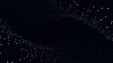 Dijital arka plan siyah arka plan üzerine taşıma ve titreme parçacıkları ile. Arka plan parçacıklar hareket. Evren desen parlayan siyah zemin üzerine parçacıklar. Hareket soyut puan. Döngü