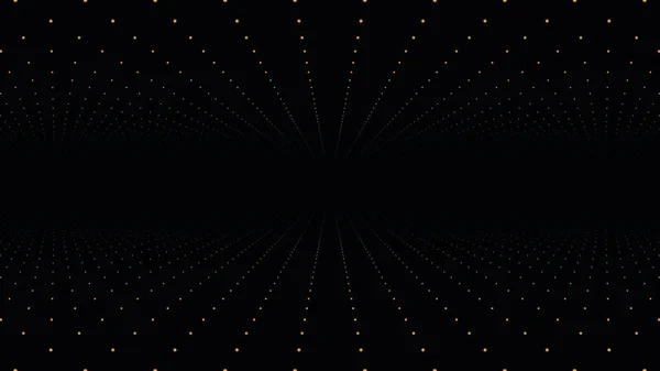 Se déplacer à travers un réseau abstrait de matrice de points lumineux fractaux. Envolez-vous vers la structure géométrique du point lumineux. Simulation de vol lent à travers des feuilles d'étoiles verticales dans l'espace noir. Univers futuriste abstrait — Photo