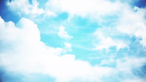 Güzel beyaz bulut gökyüzü üzerinde animasyon. Mavi gökyüzünde parlak güneş. mavi gökyüzü bulutlar — Stok video
