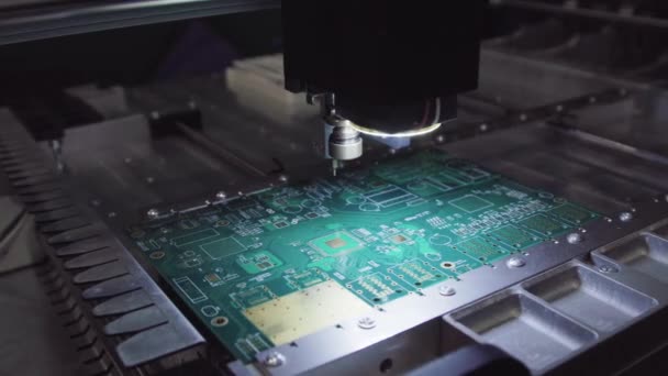 Printed circuit boards production factory. Technological process. Microchip production factory. Production of electric boards at factory — Stock Video