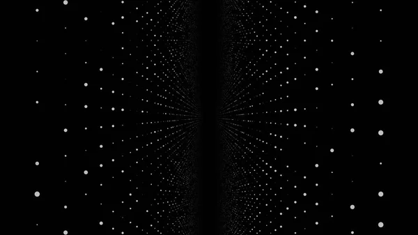 Bewegung durch abstrakte Fraktalpunktmatrix-Gitter. bewegten unendlichen quadratischen verdrehten Tunnel leuchtender Fackeln. fliegen in die geometrische Punktstruktur. unendlichen Raum dynamischen Hintergrund. Leuchtende Punkte — Stockfoto