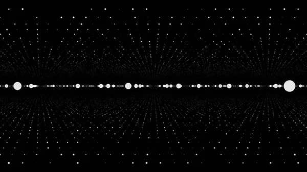 Moviéndose a través de retícula abstracta de matriz de punto fractal. Túnel retorcido cuadrado infinito en movimiento de bengalas brillantes. Volar en la estructura de puntos geométricos. Fondo dinámico de espacio infinito. Puntos brillantes — Foto de Stock