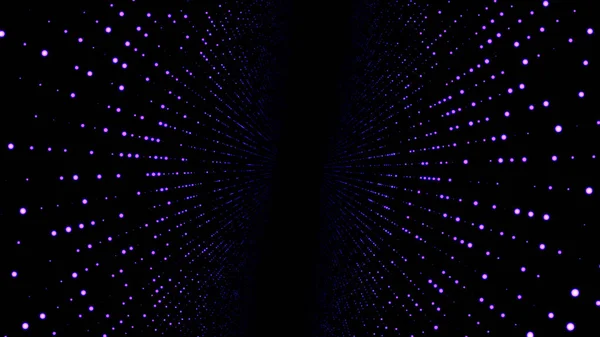 Moving through abstract fractal point matrix lattice. Moving infinite square twisted tunnel of shining flares. Fly into geometric point structure. Infinite space dynamic background. Glowing points — Stock Photo, Image