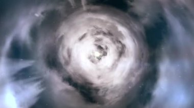 Zaman ve mekan, bulutlar ve milyonlarca yıldız doğruca solucan deliği. Renkli alan seyahat animasyon. İleride bu bilim kurgu solucan deliğinden büküm. parlak ışık warp tünel